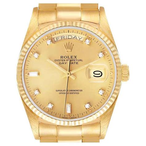 Rolex President Day Date 18k Yellow Gold Diamond Mens Watch 18038 For