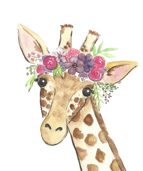 Giraffe Flower Crown Watercolor By Christierenfro Redbubble