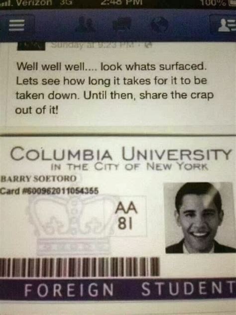 True Crimes Barry Soetoro Id Card For Columbia University Id Card State S Foreign