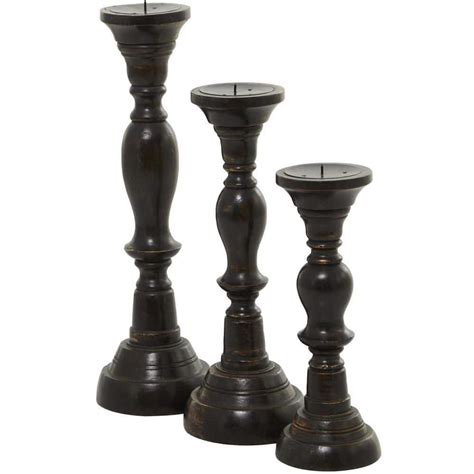 Litton Lane Black Mango Wood Candle Holder Set Of The Home