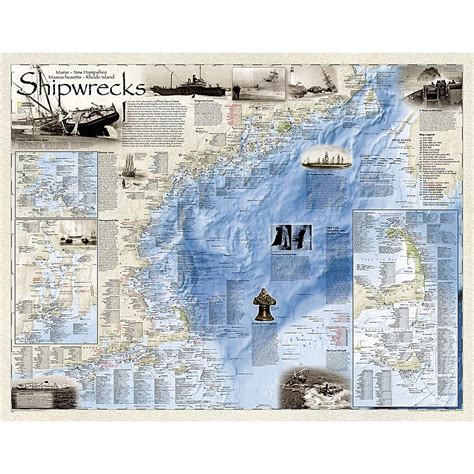 Shipwrecks of the Northeast Wall Map by National Geographic - The Map Shop