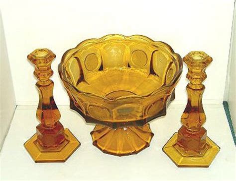 Fostoria Coin Glass Amber Large Console Set For Sale Antiques