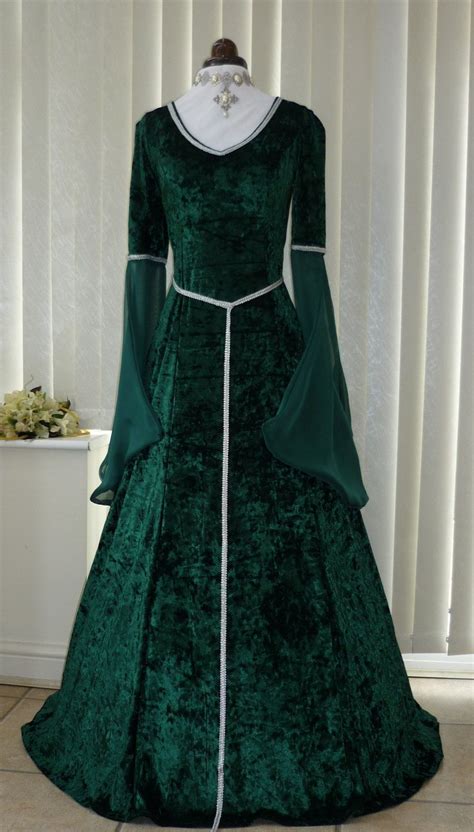 Lotr Medieval Pagan V Neck Green And Silver Dress Dawns Medieval Dresses