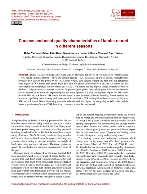 Pdf Carcass And Meat Quality Characteristics Of Lambs Reared In