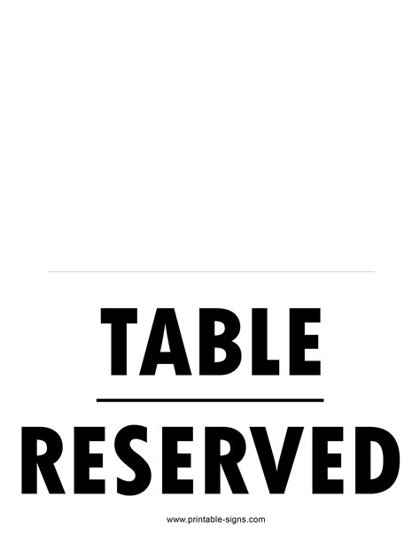 Reserved Sign For Table Printable Single Sided Printable Signs