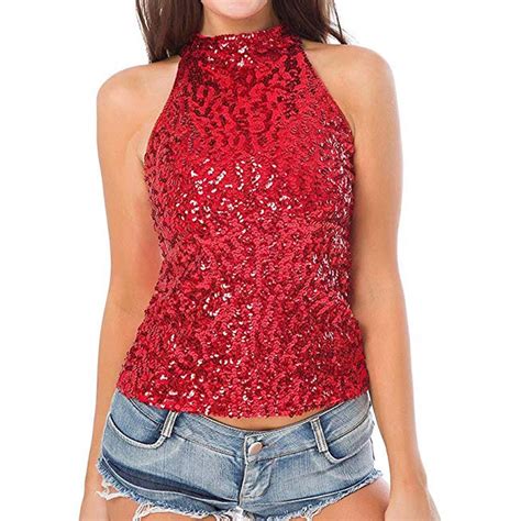 Womens Vest Tank Tops Shimmer Flashy All Sequins Embellished Sparkle Buy At A Low Prices On