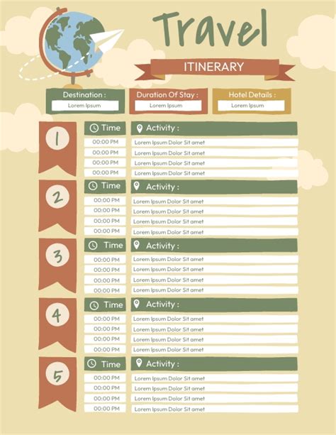 Travel Itinerary Template Postermywall