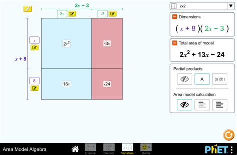 Area Model Algebra Polynomials Factors Products Phet