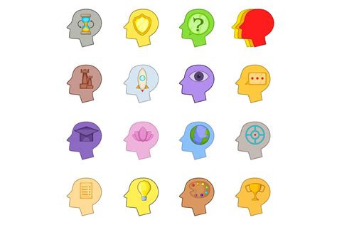 Human Mind Head Icons Set Cartoon Style Graphic By Ylivdesign