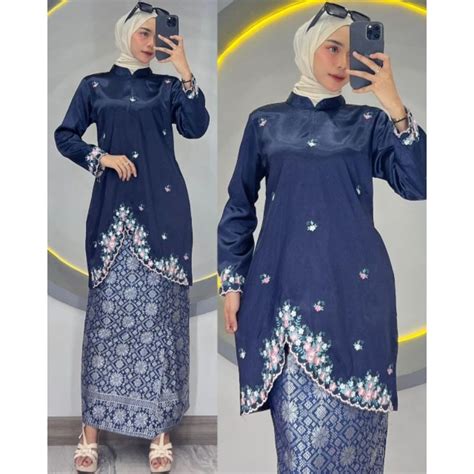 Jual Setelan Baju Kurung Melayu Bordir Mix Rok Songket Premium Shopee