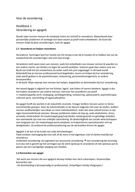 Samenvatting Voor De Verandering J H M Brinkman H Rnrn Voor