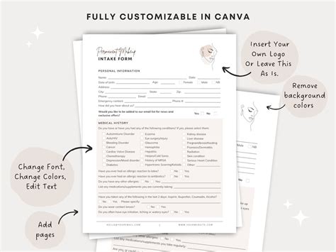 Permanent Makeup Forms Editable Pmu Consent Forms Etsy