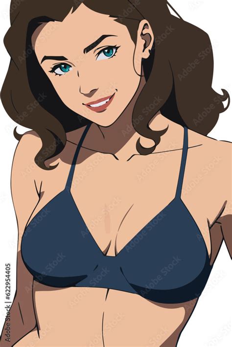 Sexy Brunette Girl In Bikini Swimwear Summer Illustration Vector Cartoon Flat Style Isolated On