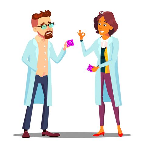 Doctor Holding Condom Packaging Sex Education At School Vector Isolated Cartoon Illustration