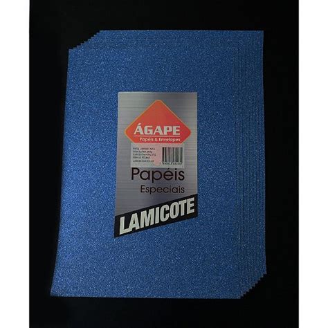 Papel Lamicote Glitter Azul 250g A4 10 Folhas Turbo Maq