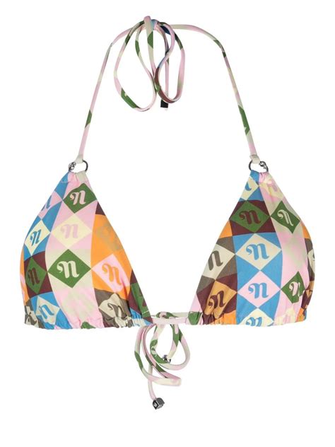 Nanushka Monogram Pattern Triangle Bikini Top Farfetch