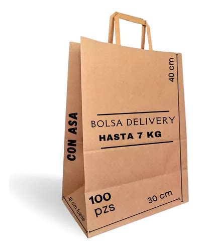 100 Bolsas Papel Kraft 40x18x30 Ecológica Con Asa Delibey Envío gratis