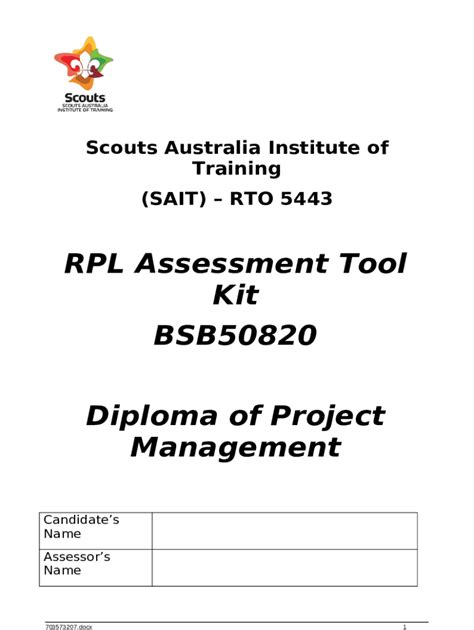 Assessment Tool Kit Bsb Diploma Of Project Doc Template