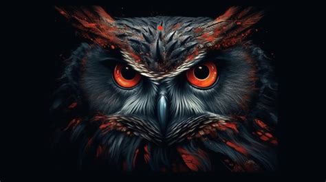 Premium Photo Black Owl With Red Eyes On A Black Backgroundgenerative Ai