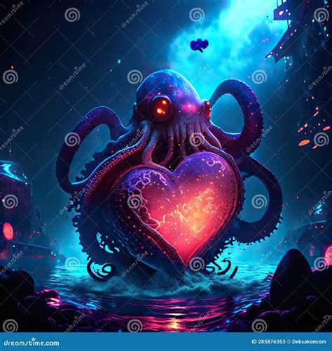 Giant Pacific Octopus Hugging Heart Octopus in the Ocean with a Heart ...