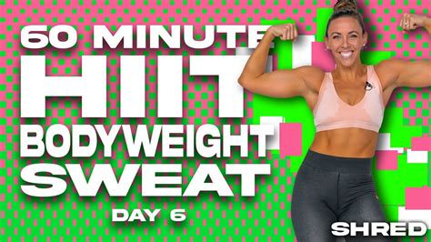 60 Minute Hiit Bodyweight Sweat Workout Shred Day 6 Youtube