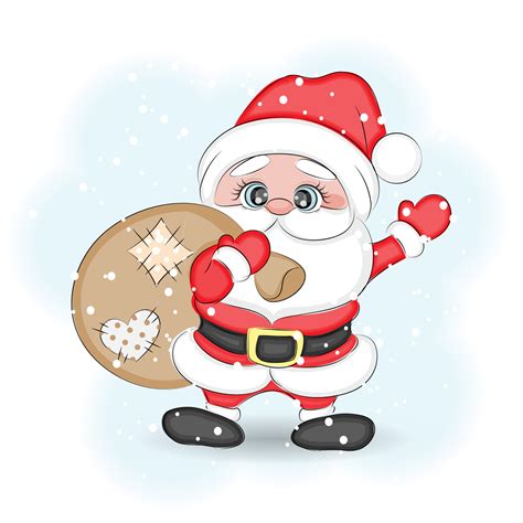 Cute Cartoon Santa Claus With A Bag Of Ts Vector Illustration