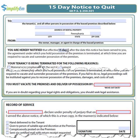 Day Notice To Vacate Template Pennsylvania Infoupdate Org