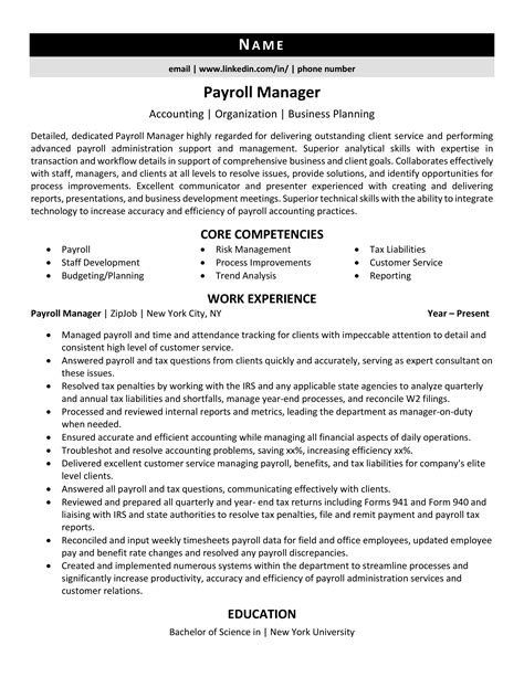 Payroll Manager Resume Sample Picagatublog