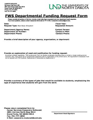 Fillable Online Und FWS Departmental Funding Request Form Fax Email