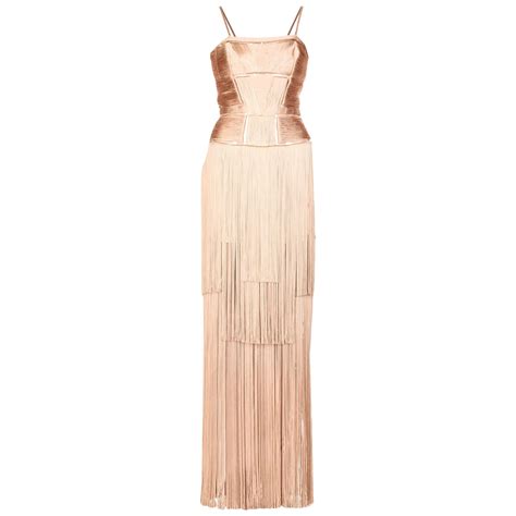 New Versace Nude Naked Spectacular Fringe Long Silk Corset Dress Gown It 44 For Sale At 1stDibs