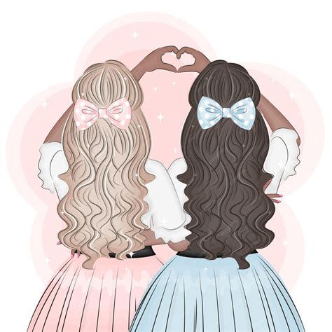 Premium Vector Two Girls Sisters Girlfriends Show Heart With Hands