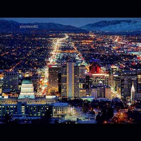 Salt Lake City Utah Skyline At Night City Life Midwest Utah