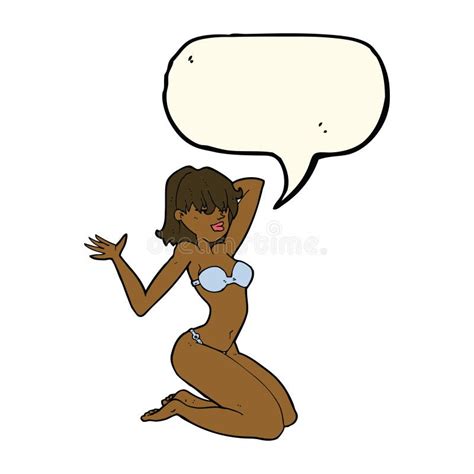 Cartoon Bikini Girl With Speech Bubble Stock Illustration