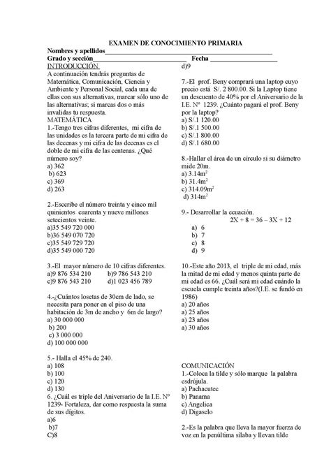 Preguntas Y Respuestas De Matematicas De Primaria 5 Grado Solo Para