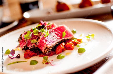 Seared Ahi Tuna Appetizer Sashimi Stock Photo Adobe Stock