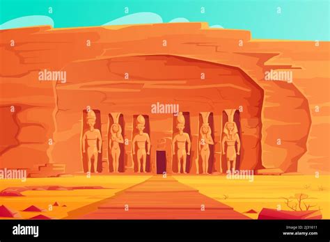 Ancient Egypt, Abu Simbel Small Temple, cartoon vector illustration ...