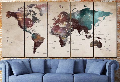 Watercolor World Mapworld Map Wall Artworld Map Canvasworld Etsy