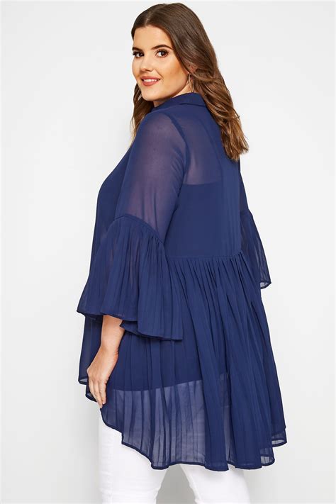 Yours London Navy Pleated Chiffon Shirt Sizes To Yours Clothing