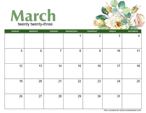 Free Printable March 2023 Calendar 21 Best Designs