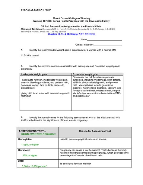 Prenatal Prep Fall 22 PRENATAL PATIENT PREP Mount Carmel College Of
