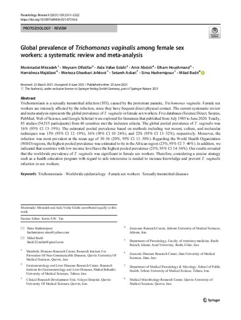 Pdf Global Prevalence Of Trichomonas Vaginalis Among Female Sex Workers A Systematic Review