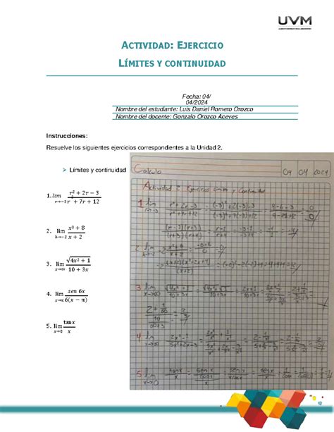 Ejercicios Calculo Actividad Ejercicio L Mites Y Continuidad Fecha