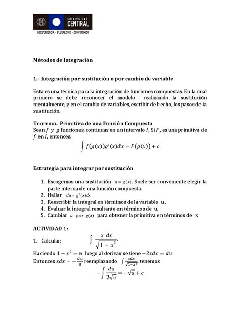 M Todos De Integraci N Integraci N Por Sustituci N O Por Cambio De