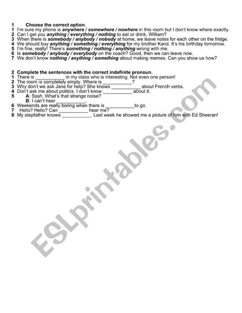 Indefinite Pronouns Esl Worksheet By Nutandnat