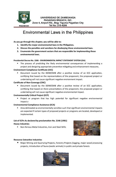 Environmental Laws in the Philippines - UNIVERSIDAD DE ZAMBOANGA