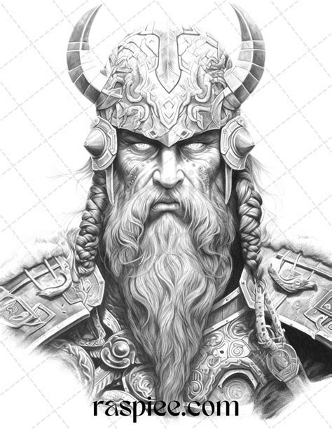 A Drawing Of A Viking With Long Hair And Horns