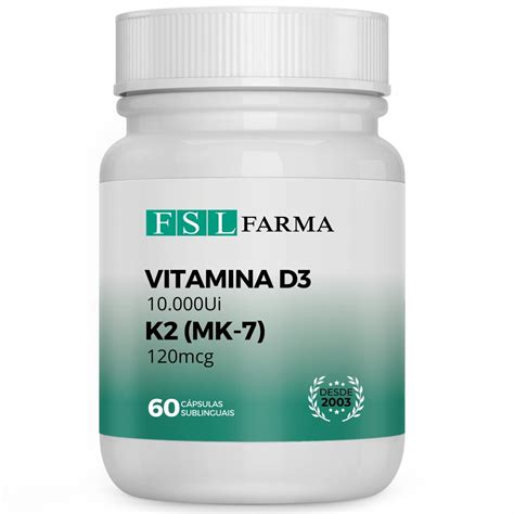 Vitamina D3 10 000ui K2 Mk 7 120mcg 60 Cápsulas Sublingual Fsl Farma Drogaria E Farmácia