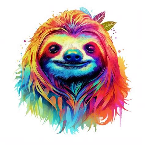 Premium Photo | A close up of a sloth face with a colorful background ...