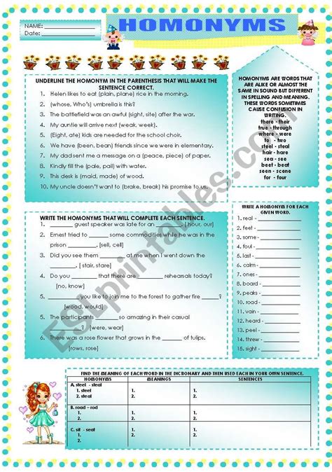 HOMONYMS ESL Worksheet By Mavic15