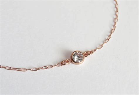 Rose Gold Solitaire Bracelet Rose Gold Bracelet Cz Diamond Etsy